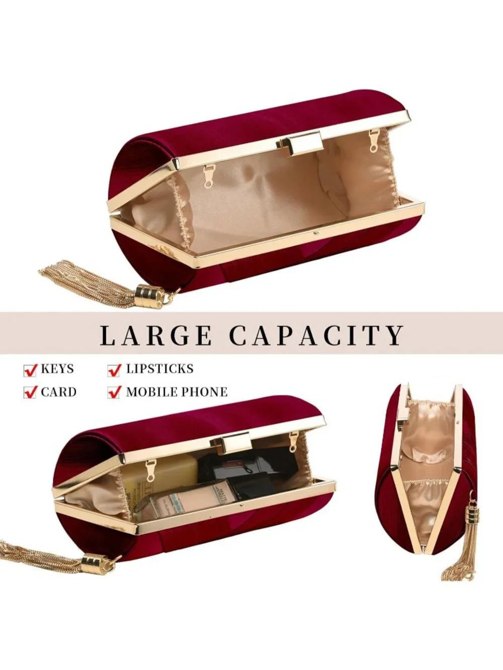 👜 Women's Wine Red Tassel Evening Clutch bag Crossbody Night out Clutch Purses